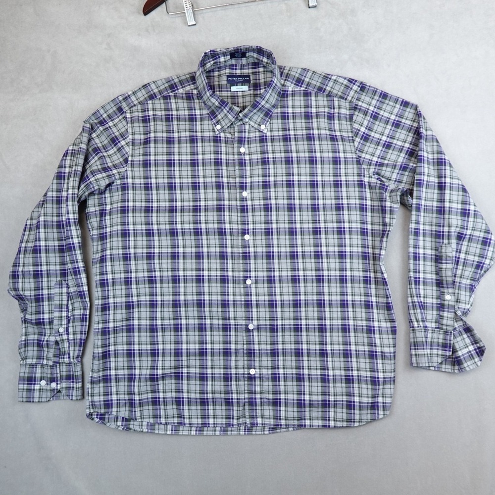 Peter Millar Collection Shirt Mens XL Flex Finish Plaid Button Long Sleeve
